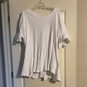 entro White Ruffle Sleeve Peplum Tunic